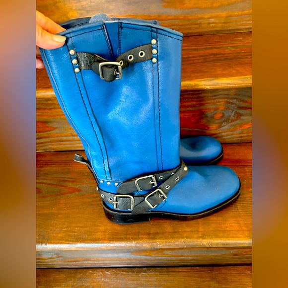 Free People Blue Leather Janey Buckle Boots - sz 9.5 - Picture 3 of 5